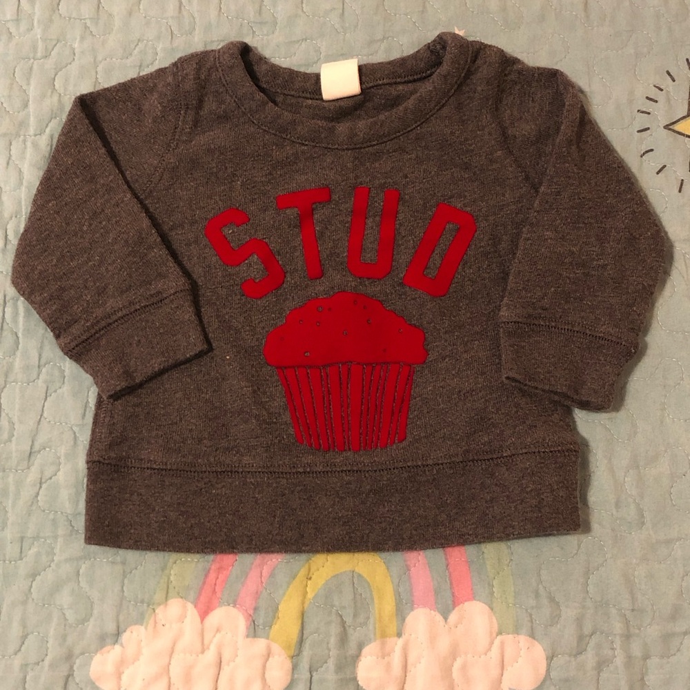 GAP Gray Sweater with Red Cupcake Design